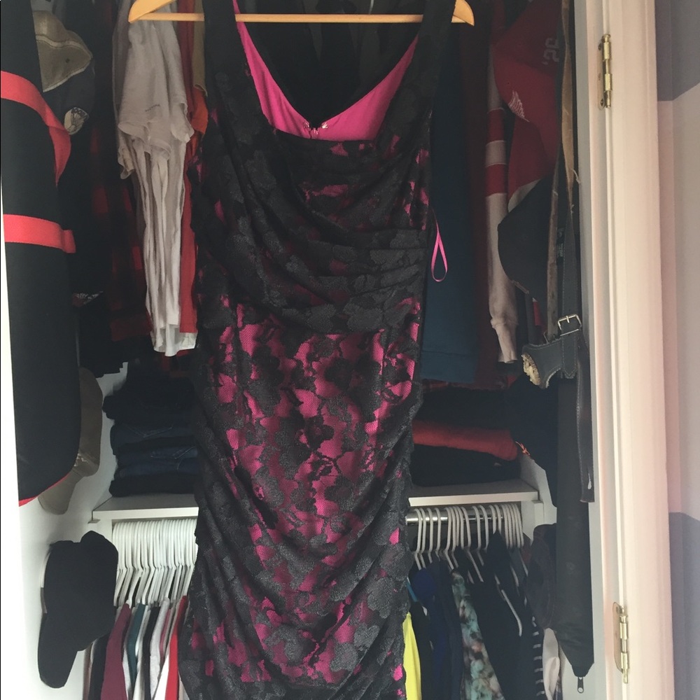 Express Black and Pink Lace Mini Dress